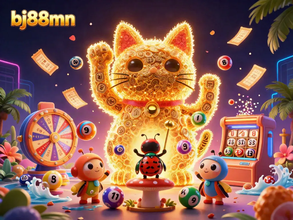 Engage with bj88mn's vibrant lucky cat casino scene filled with lottery excitement!
