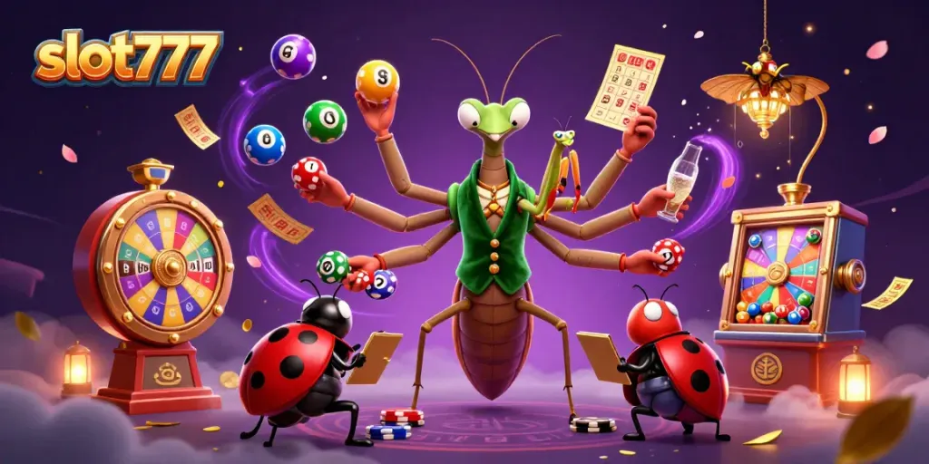 Experience thrilling wins with slot777 amidst vibrant lottery balls and dynamic casino action.