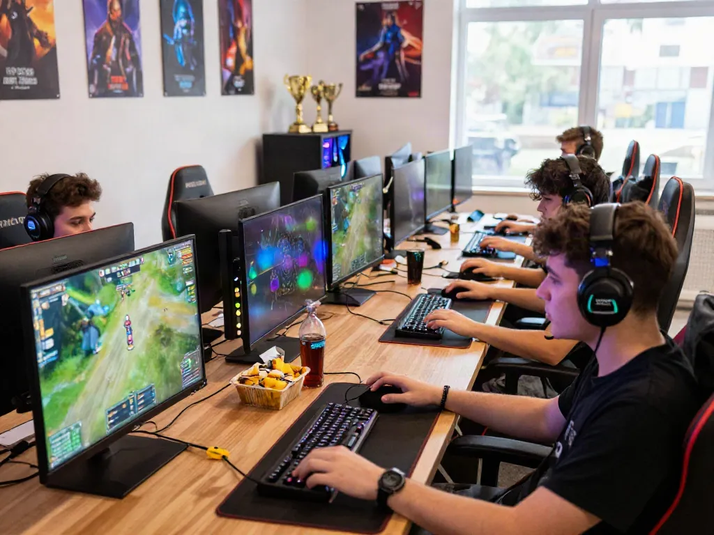 Engaged gamers enjoying qqmacan gameplay in a vibrant gaming setup.