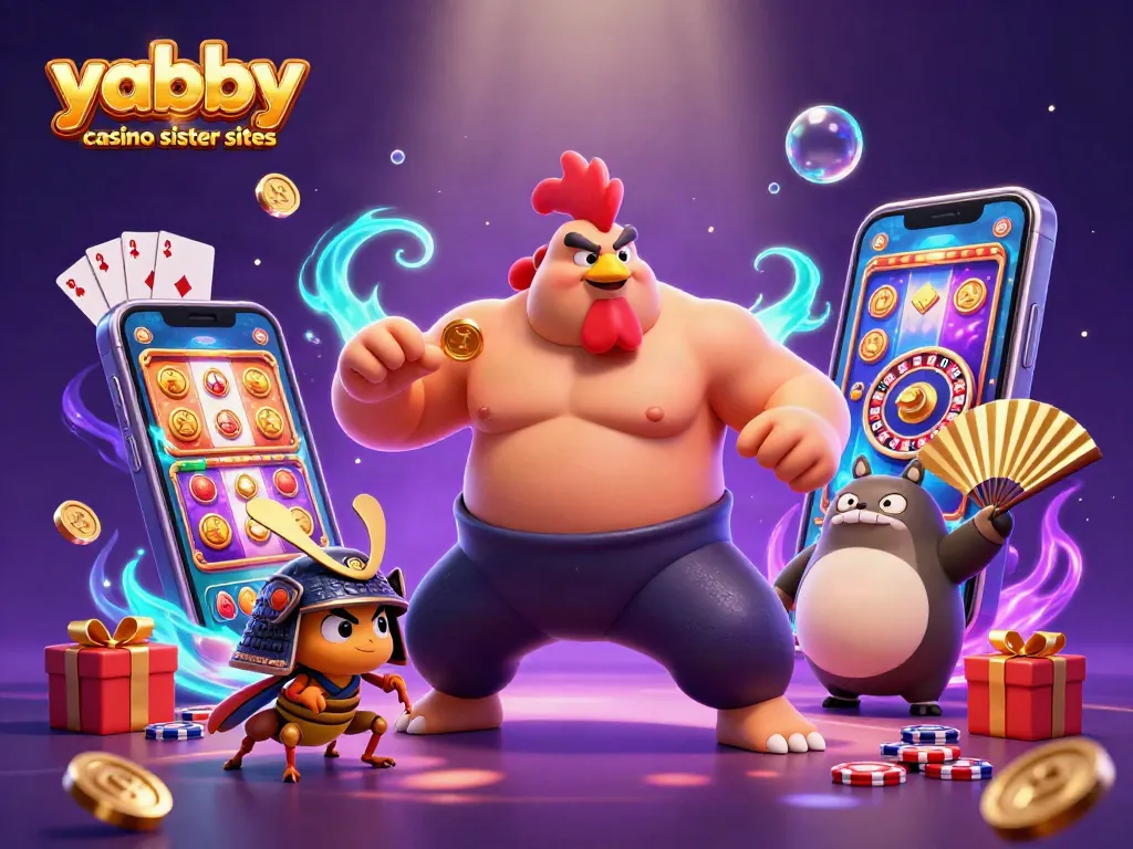 Celebrate yabby casino sister sites with vibrant 3D casino illustration showcasing characters and game elements.