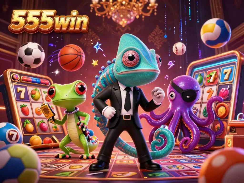Engage with 555win's dynamic lottery and bingo scene featuring vibrant characters and lively elements.